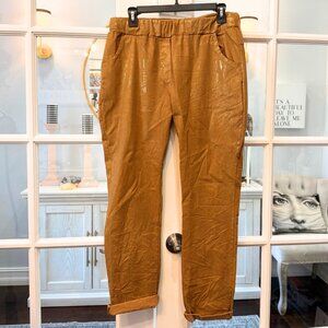 Belle Amore Italy Gold Shimmer Cargo Legging Pants Shimmer Front L/XL Stretch